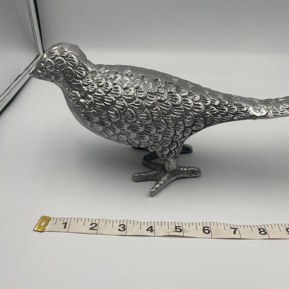 Metal Pheasant Figure Sculpture Silver Plate Pewter Are Decor MCM 18" - Picture 9 of 10